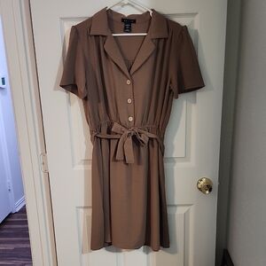 Elegant Brown Button-Up Mini Dress